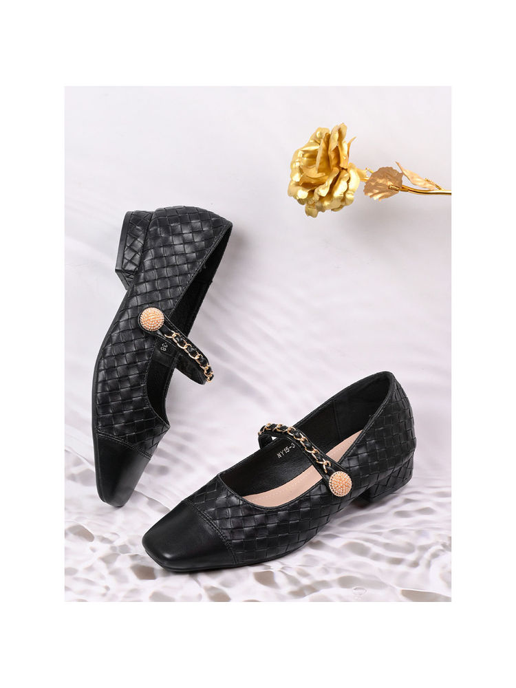 Ronnie Grey Women Black Woven Design Mary Jane Pump Heels-image-24