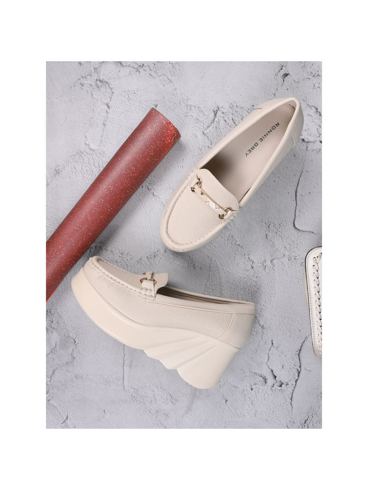 Ronnie Grey Women Off White Textured Wedge Loafers-picture-29
