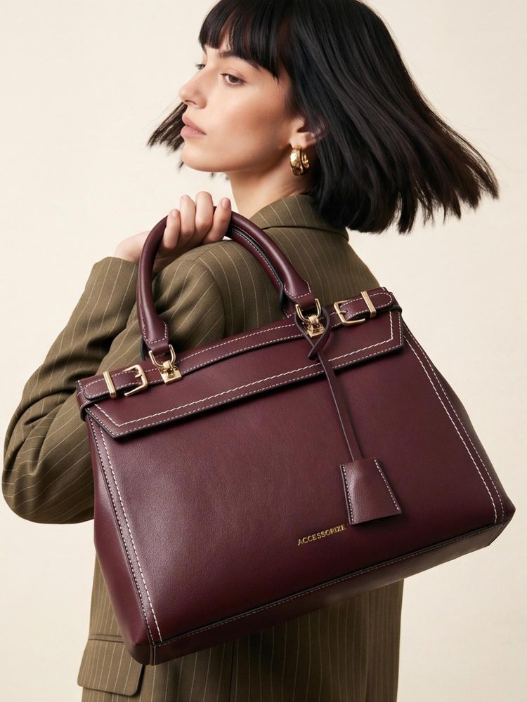 Accessorize London Women's Burgundy Azura Handbag with Detachable Strap-picture-25