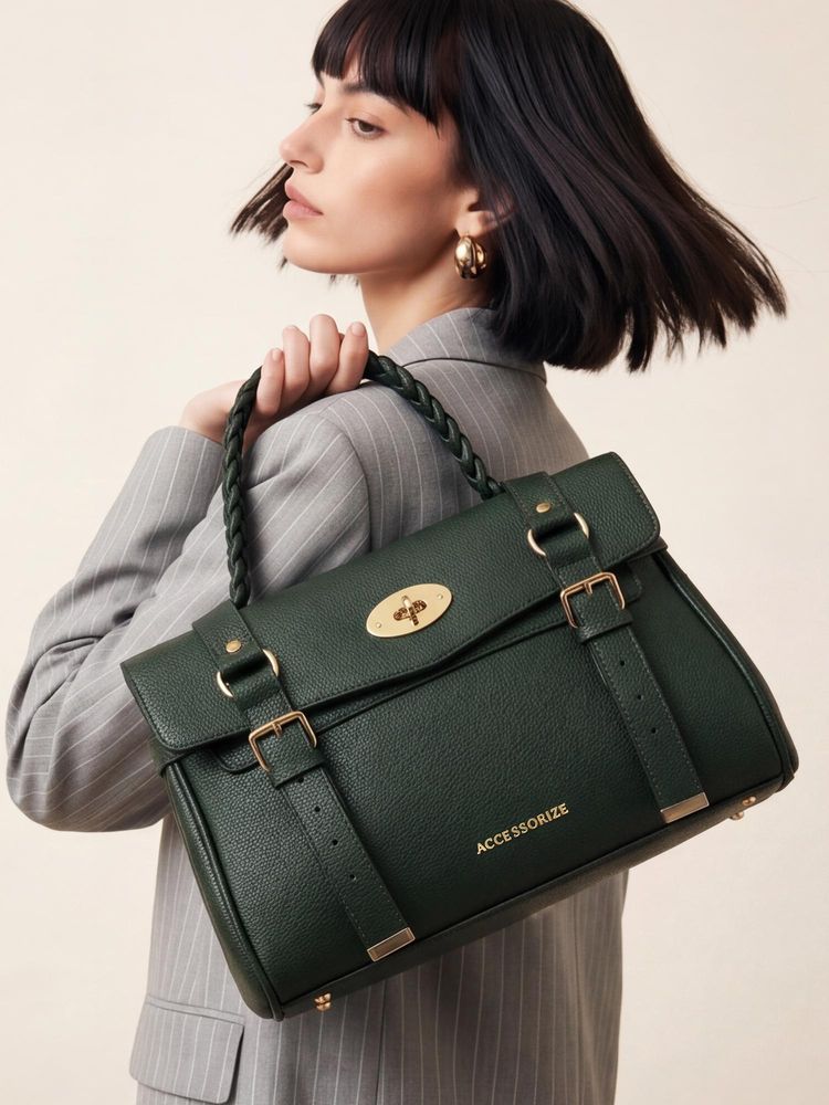 Accessorize London Women's Green Nox Satchel Bag with Detachable Strap-image-8