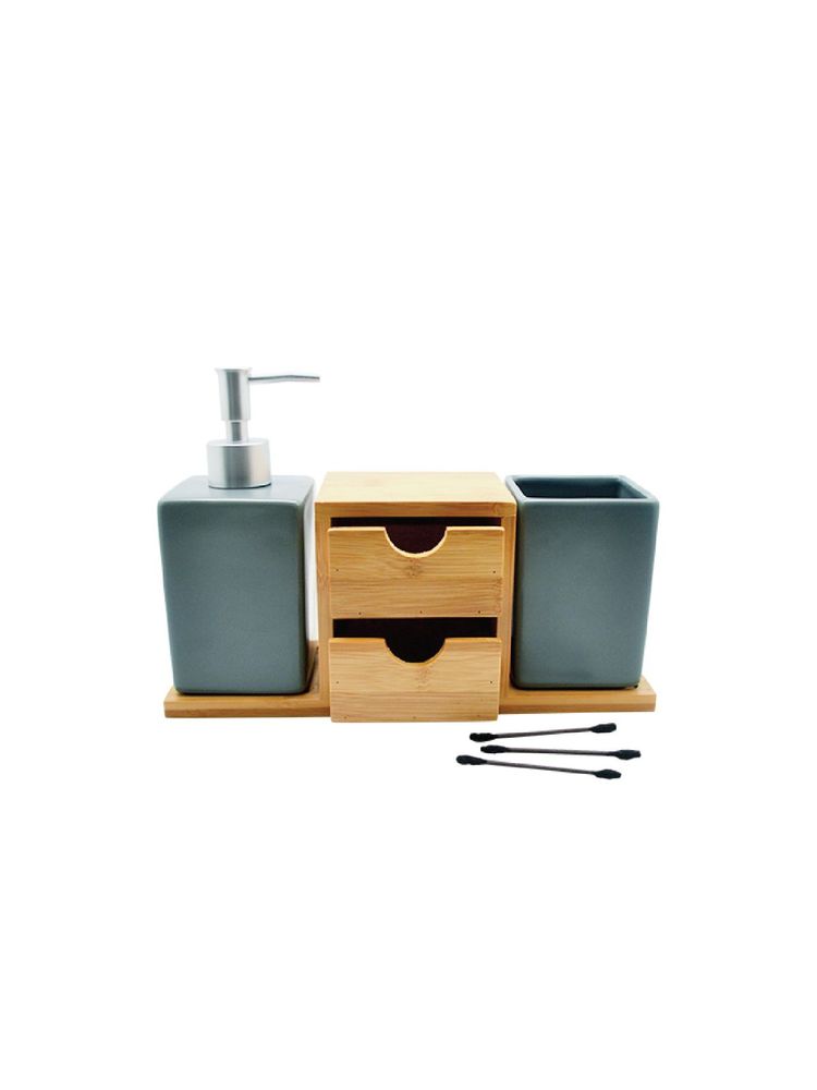 WAABI-SAABI Ceramic Bathroom Set Bamboo Drawers Grey Nagatoro-picture-26