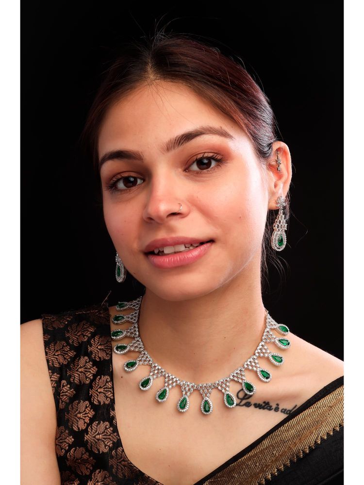 STILEADDA Women Green Ad-Cz Tear Drop Stone Necklace Set-picture-7