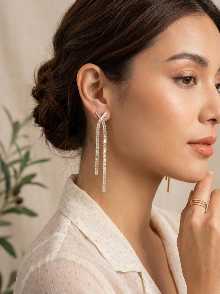 Kraft Smiths Women Criss-Cross Baguette Drop Earrings-image-2
