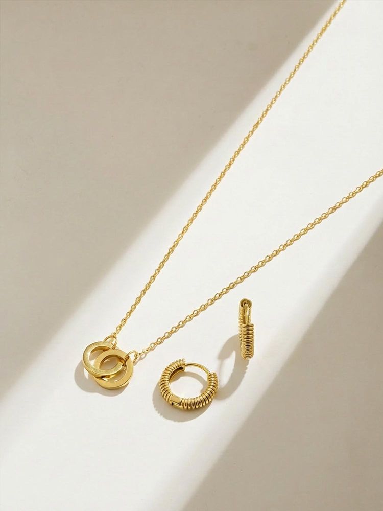 Palmonas Women Gold Linked and Locked Jewellery Set-image-25