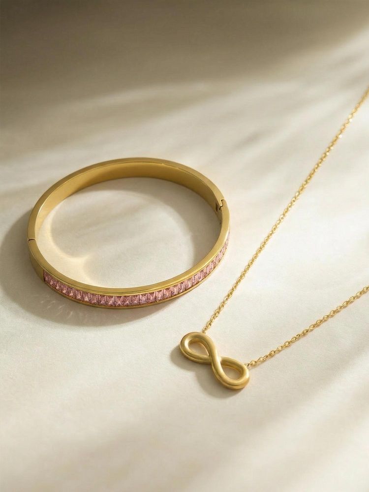 Palmonas Women Iconic Pink Refined Finish Jewellery Set-image-4
