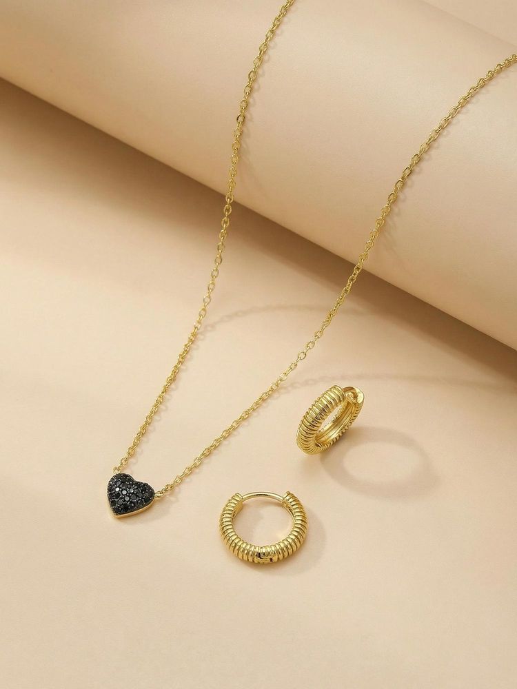 Palmonas Women Black Noir Heartline Jewellery Set-picture-11
