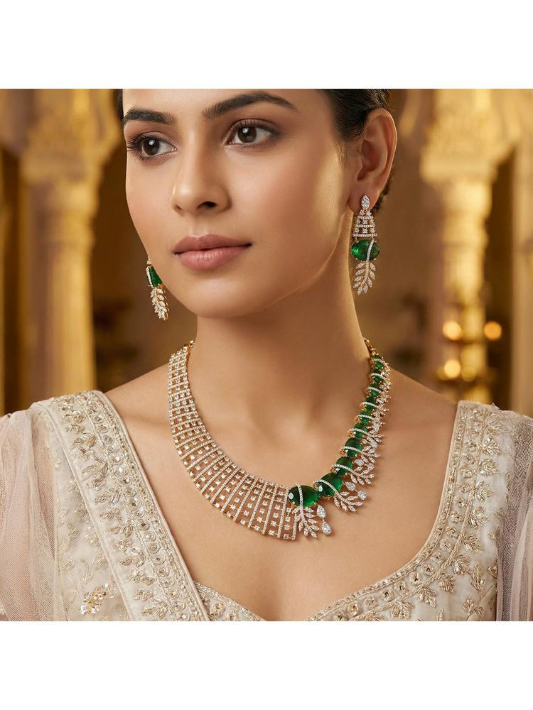 Nuyug Women Riwayat American Diamond Green Emerald Necklace Set-picture-11