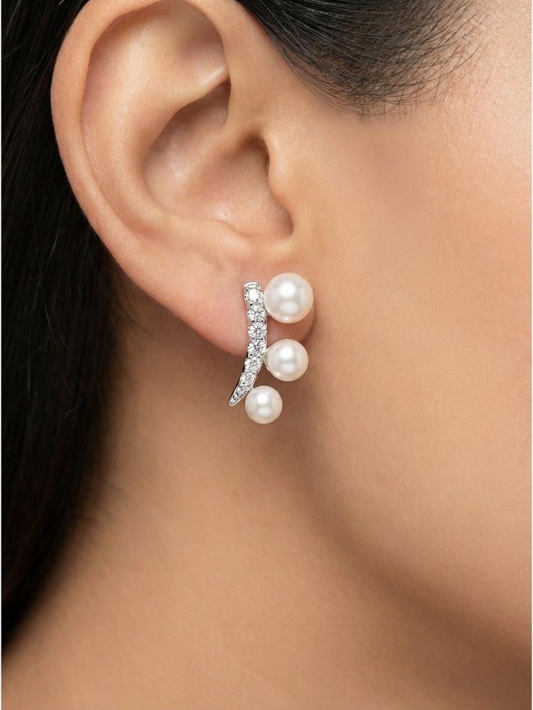 Nuyug Women Saloni American Diamond Pearl Drop Earrings-picture-15