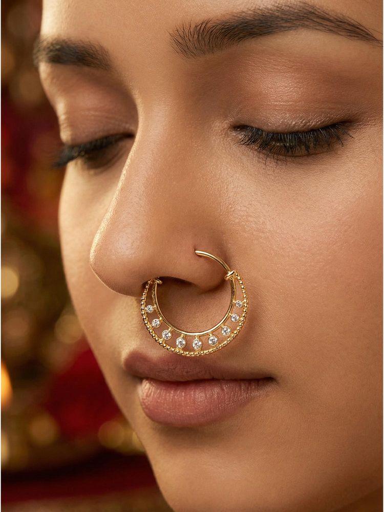 Nuyug Women Nira American Diamond Gold Nose Ring-picture-13