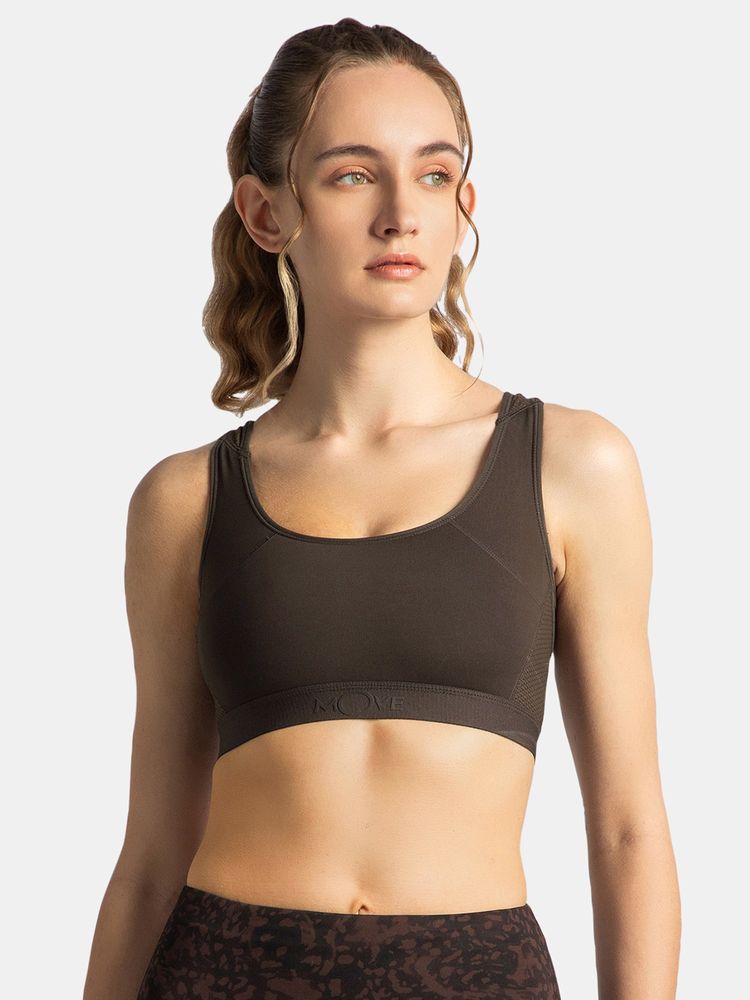 Jockey AP20 Wirefree Tactel Nylon Elastane Active Wear Sports Bra - Coffee