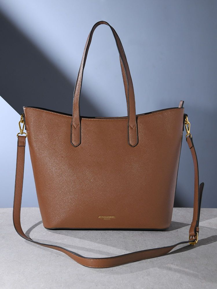 Accessorize London Womens Faux Leather Tan Daffodil Tote Bag-image-34