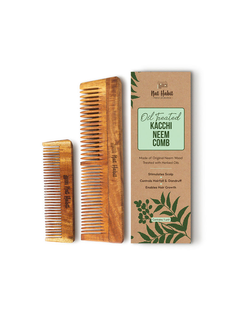 Nat Habit Oil Treated Kacchi Neem Handmade Wooden Comb - Dual Tooth +Pocket Essentials Combo-picture-11