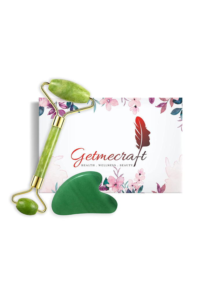 Getmecraft Green Jade Facial Roller And Gua Sha For Face, Neck, Dark Circles And Under Eye Treatment