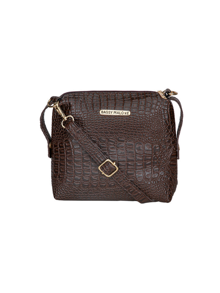 Bagsy Malone Iconic Crocodile Print Brown Sling Bag