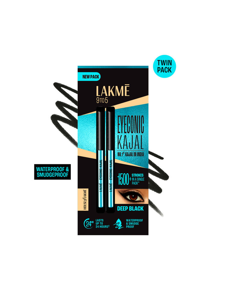Lakme Eyeconic Kajal Deep Black Twist Up Pencil & Matte Finish - Pack of 2