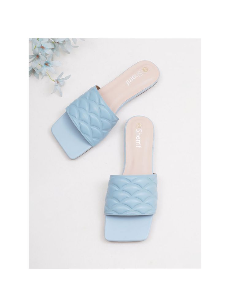 Sherrif Shoes Women Blue Solid Square Toe Flats-image-33