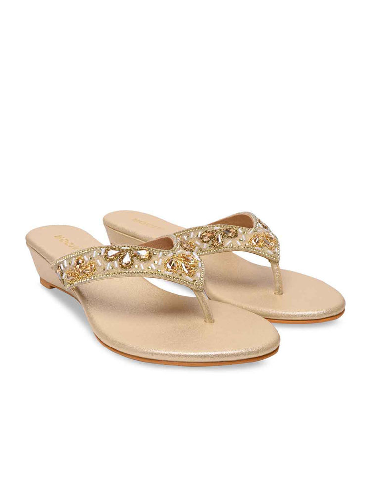 ROCIA By Regal Gold Women Embroidered Wedge Heels Sandals-picture-20