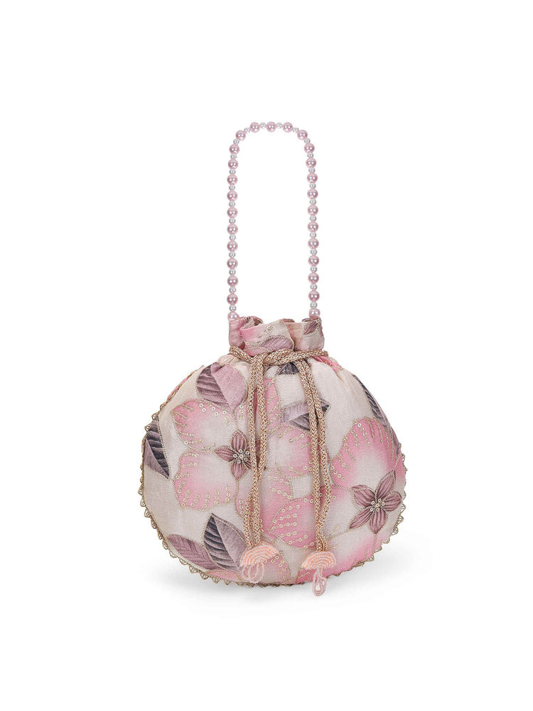 Metro Women Beige Wedding Fabric Floral Potli Bag-image-18