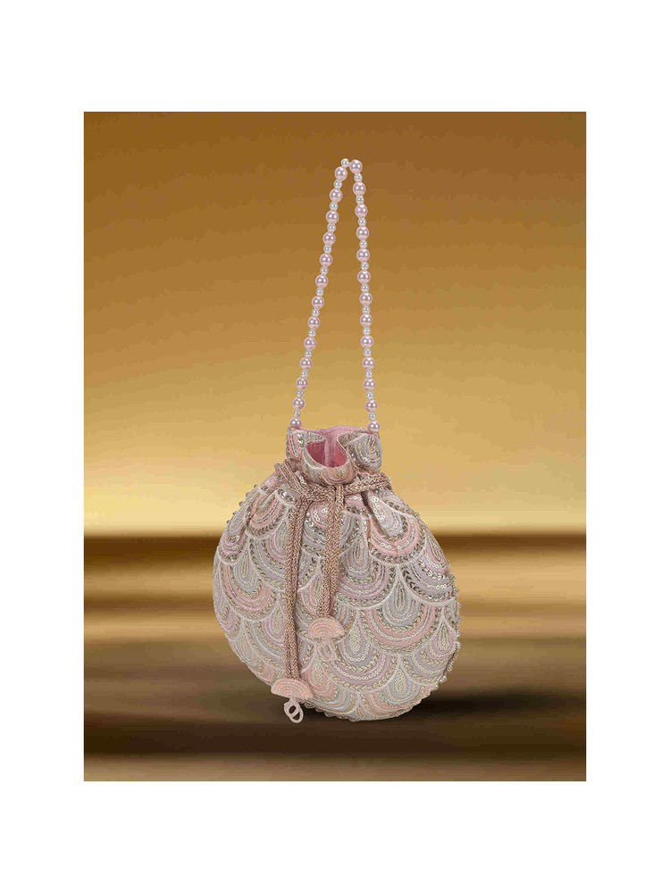 Mochi Women Pink Wedding Fabric Embellished Handbag-image-24
