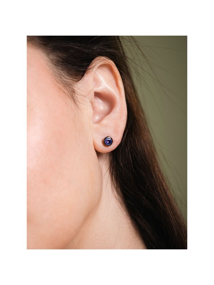 Velvet Imperial Fine Ruthenium Plated Dexter Minimal Black Amethyst Studs Earrings-picture-20