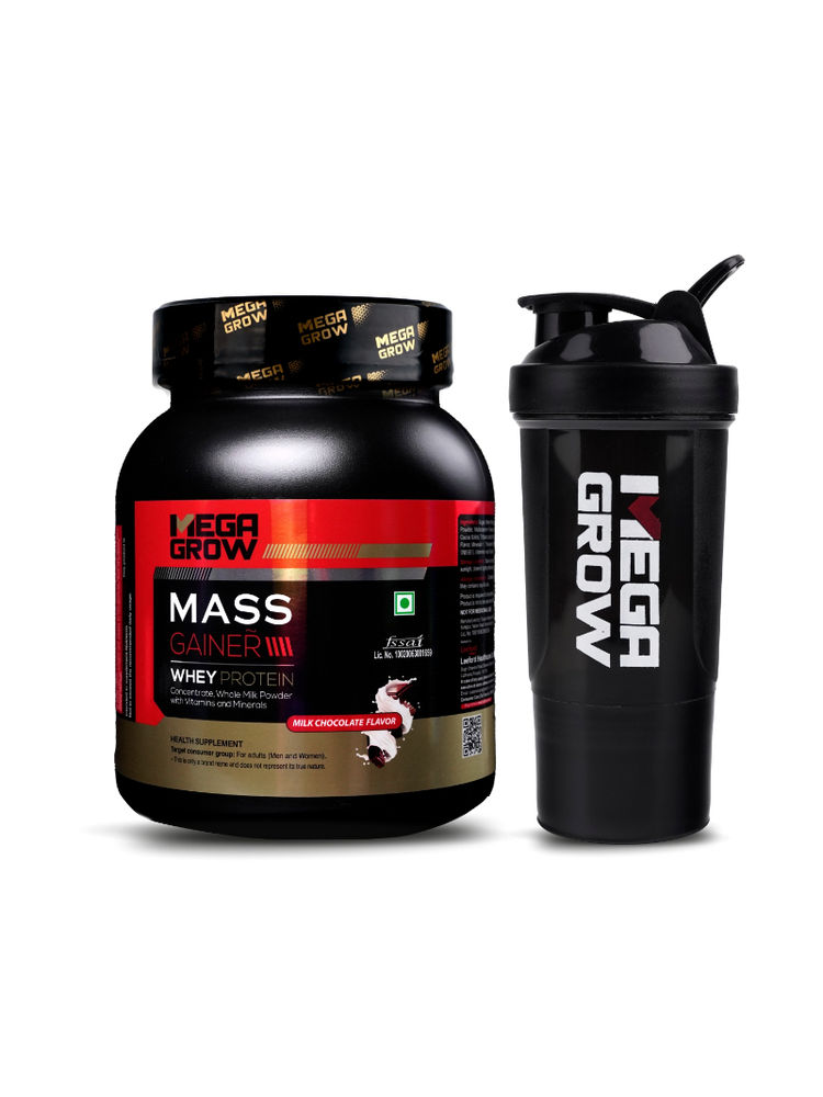 Megagrow Mass Gainer High Calories Formula Whey Protein Powder With Shaker - Chocolate
