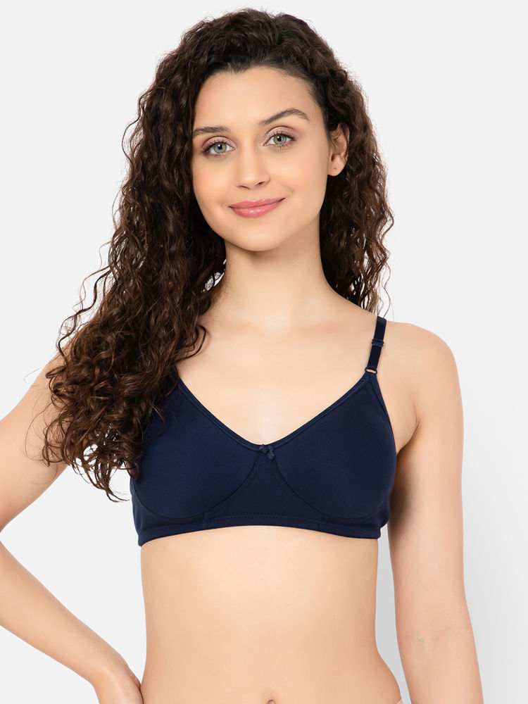 Clovia Navy Blue Cotton Non-Padded Non-Wired Full Coverage T-Shirt Bra-picture-11