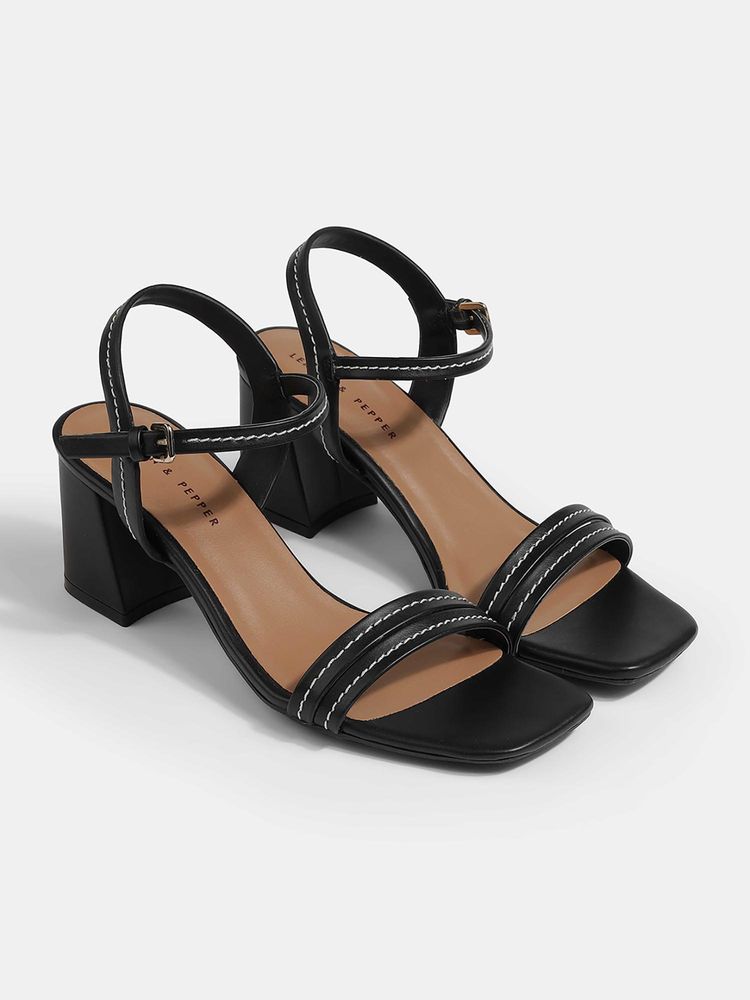 Lemon & Pepper Block Sandal Heels Black-image-3