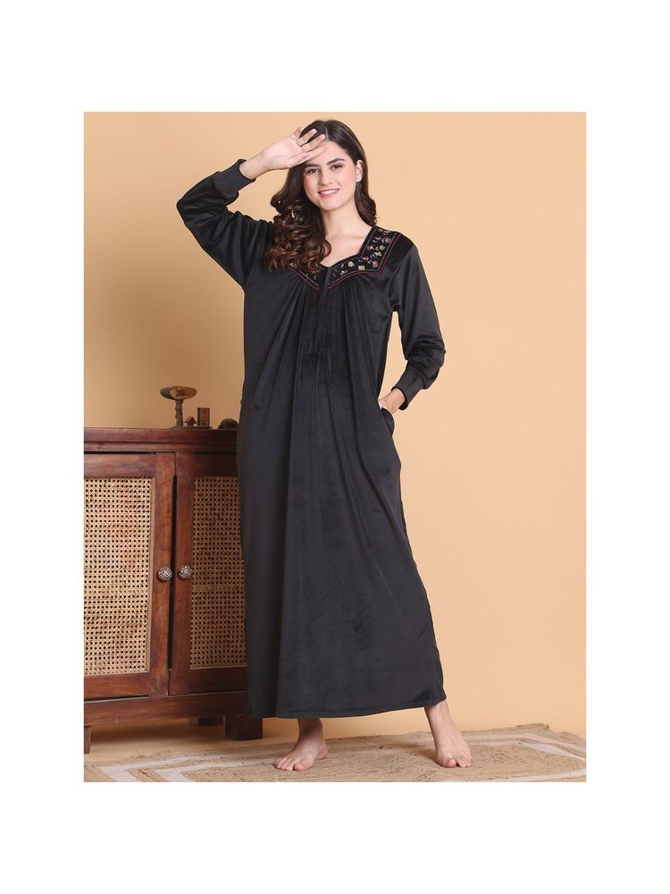 Secret Wish Women Black Embroidered Nighty-picture-32