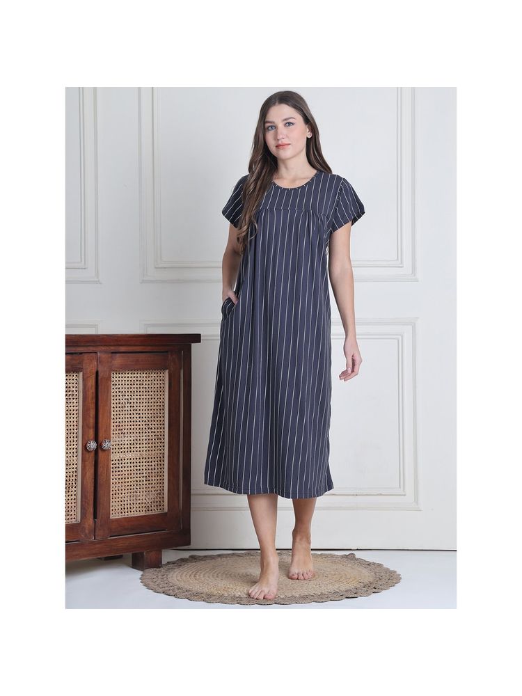 Secret Wish Women Grey Stripes Nighty-picture-17
