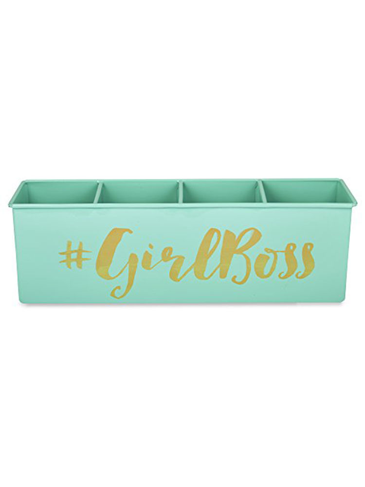 Living With Elan Metal Girlboss Desk Organizer 4 Compartments Pen & Makeup Stand (Aqua)-image-9