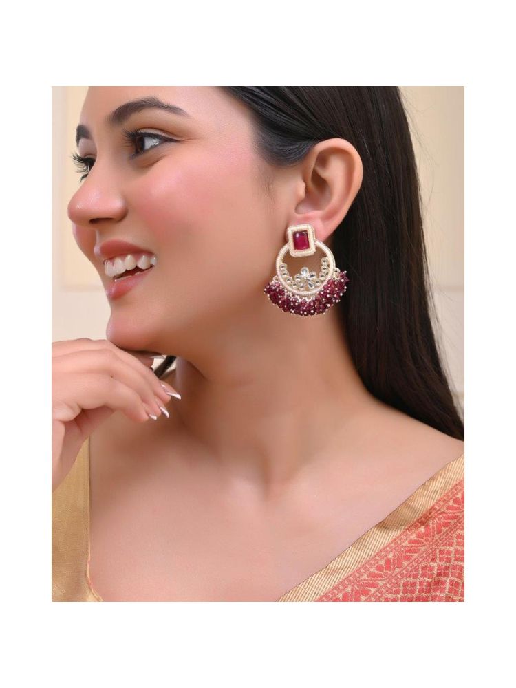 VOJ Gold Plated Purple Stone Studded Earrings-image-19