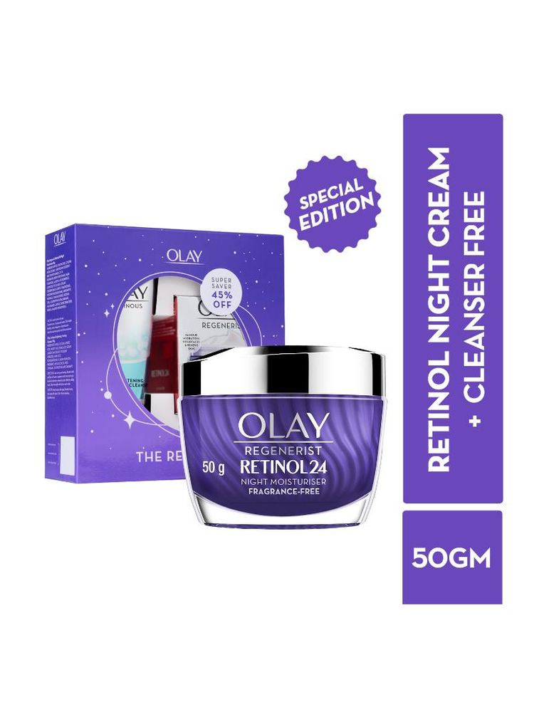 Olay Retinol Kit For Overnight Repair, Anti-Ageing Night Cream With Cleanser, Fragrance Free