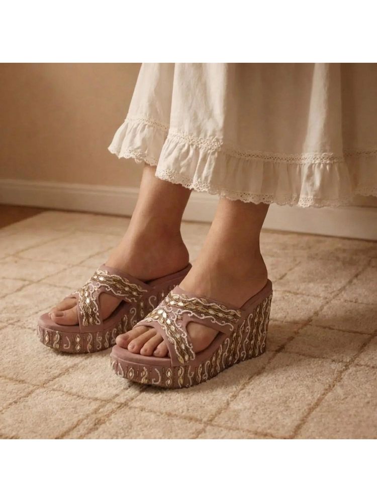 RETTROSE The Ruth Nude Hand Embellished Luxury Wedge Shoe-image-4