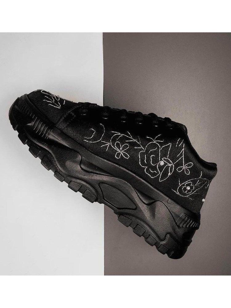 RETTROSE The Madelin Luxury Black Satin Embellished Trainer-image-31