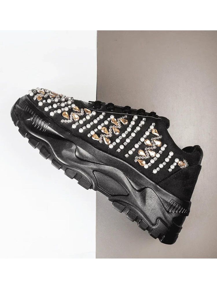 RETTROSE The Tessa Luxury Black Satin Embellished Trainer-image-30