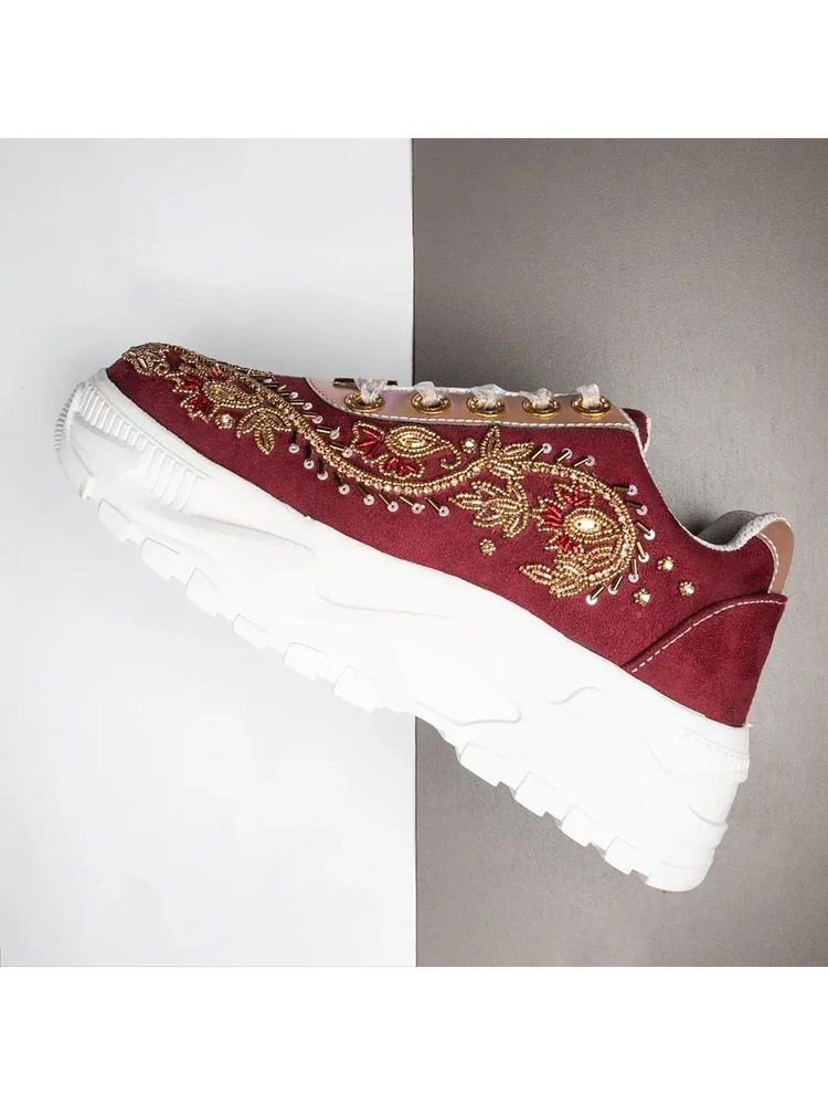 RETTROSE The Rory Luxury Ruby Red Satin Embellished Trainer-image-33