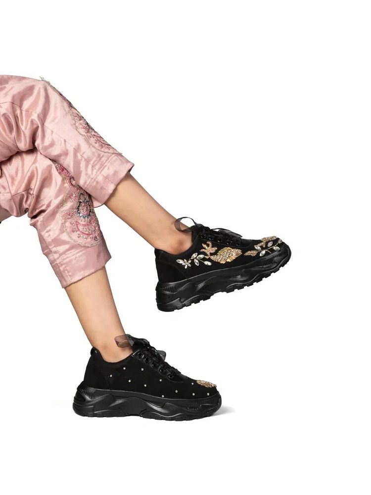 RETTROSE The Bella Luxury Rose Black Embellished Trainer-image-17