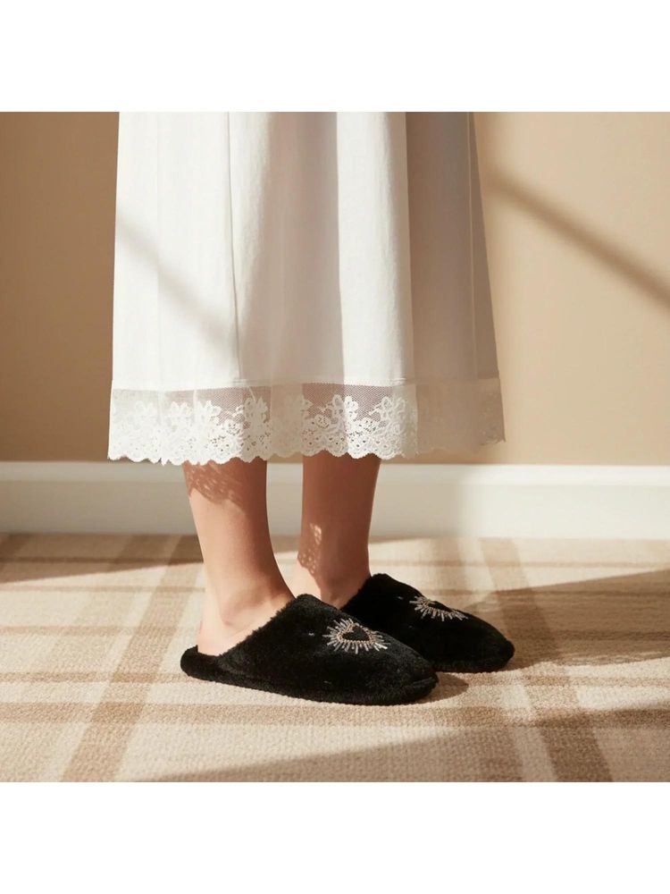 RETTROSE The Noelle Black Luxury Fluffy Embellished Slippers-image-23