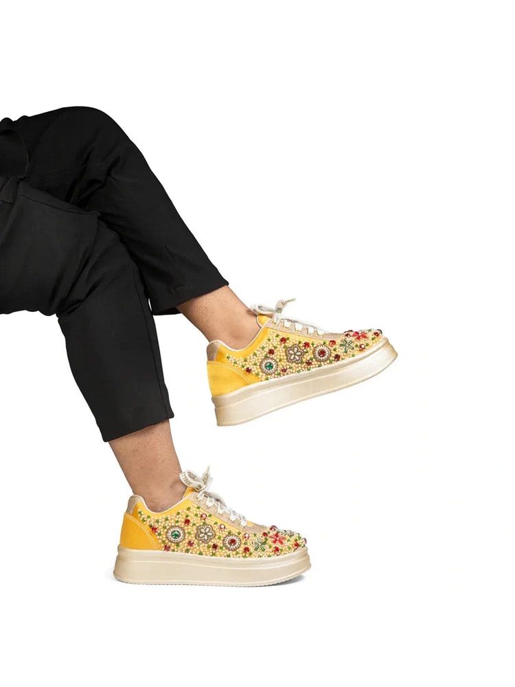 RETTROSE The Empress Luxury Gemstone Reverie Yellow Embellished Trainer-image-35
