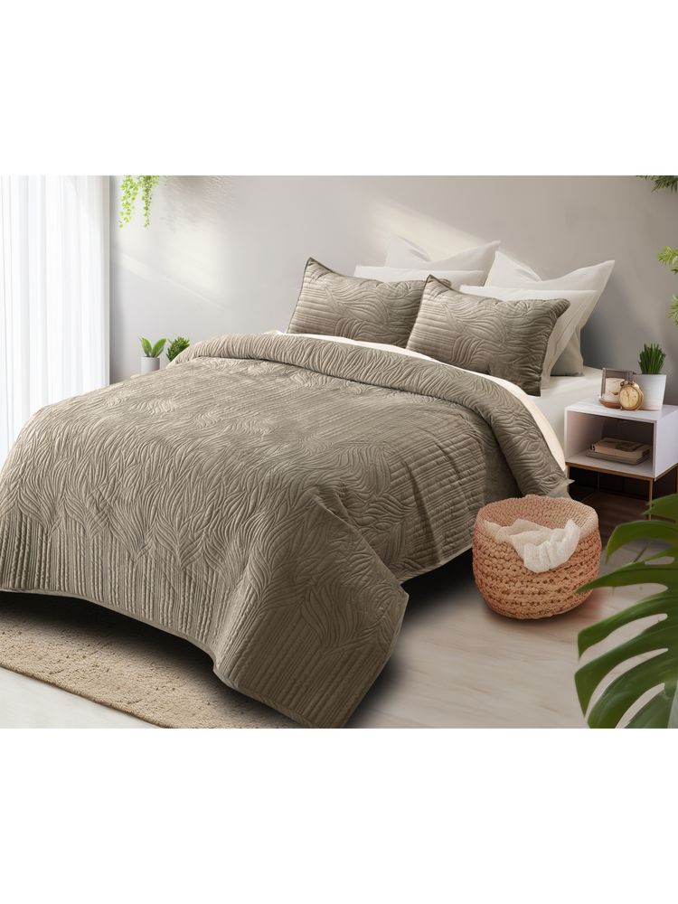 HOSTA HOMES Beige Bedcover with 2 Pillow Covers-picture-1