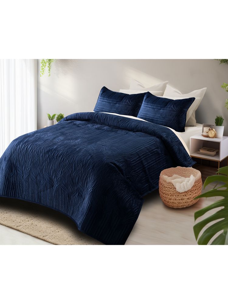 HOSTA HOMES Navy Blue Bedcover with 2 Pillow Covers-picture-3