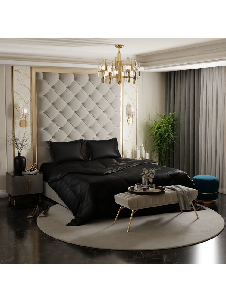Stoa Paris Date Night Midnight Black Satin Double Comforter-image-4