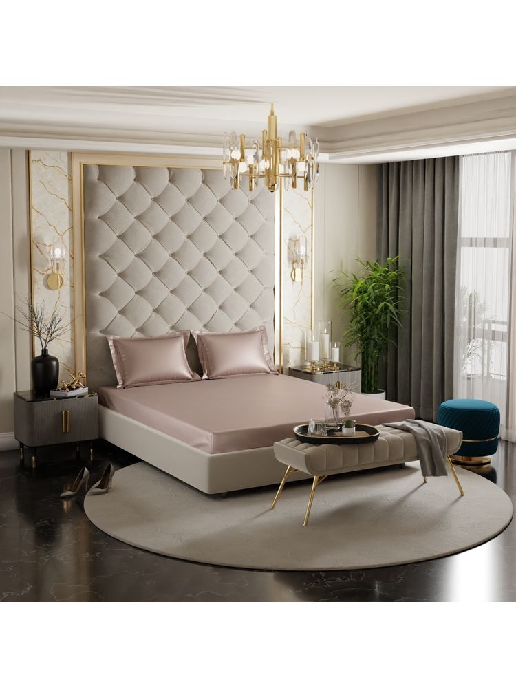 Stoa Paris Beige Satin Fitted Sheet with 2 Pillow Covers-image-26