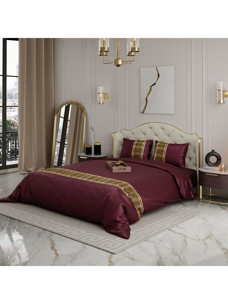 Stoa Paris Maroon Satin Royal Treasures Comforter with 2 Pillow Covers-image-41
