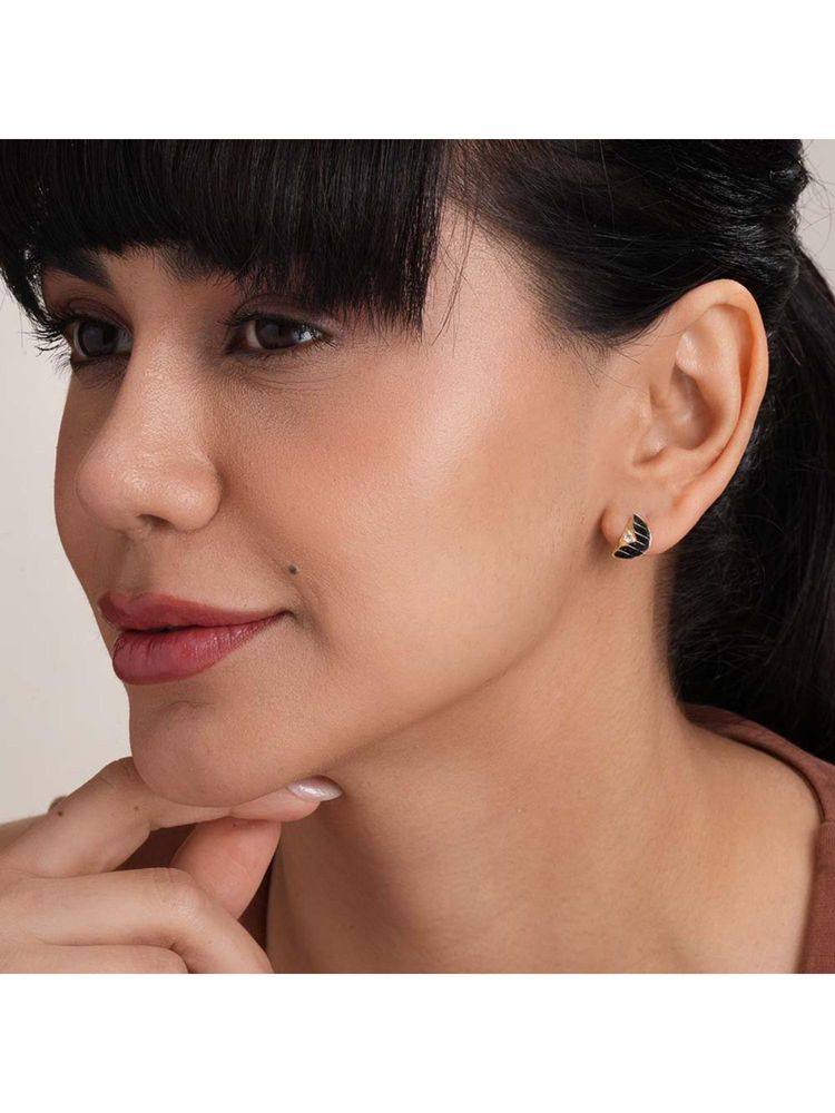 Palmonas Textured Leaf Half-Moon Signature Earrings for Women-image-10