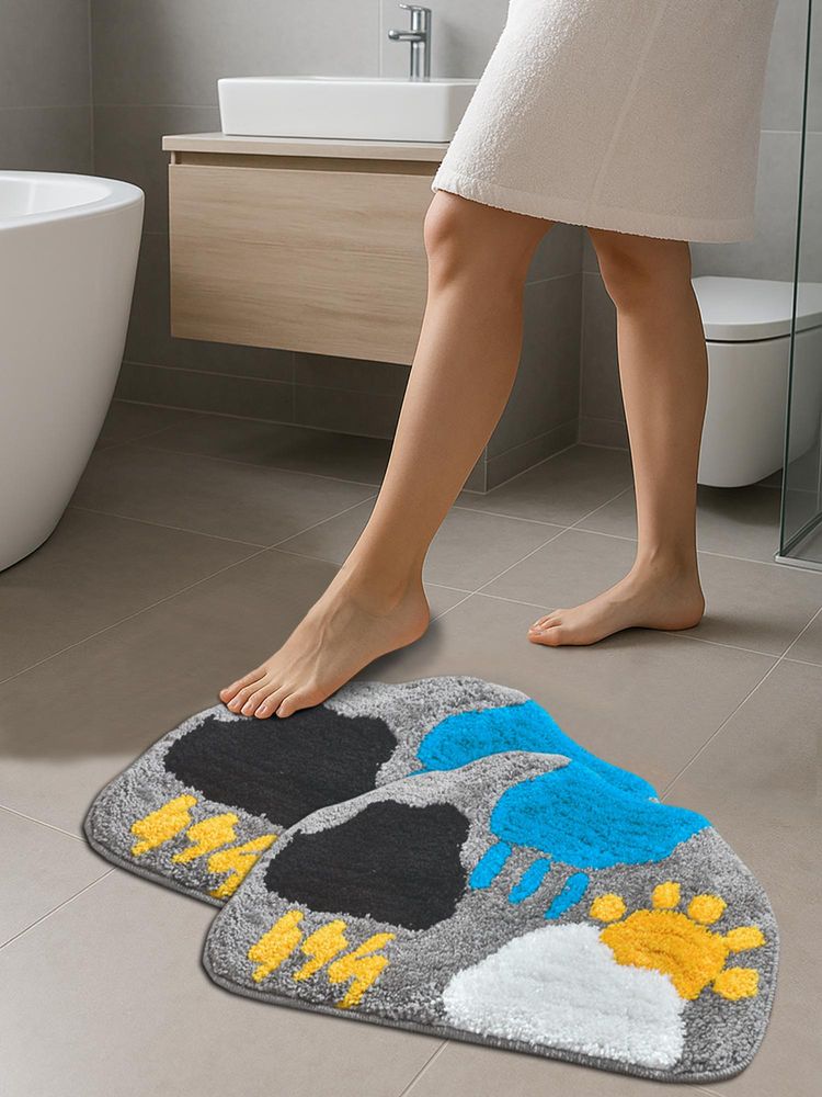 FABINALIV Multi-Color Abstract Cotton Blend Anti Skid Bath Mats (Pack of 2)-picture-16