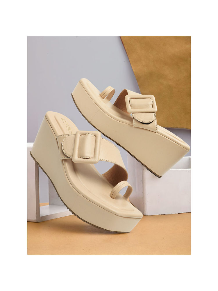Iconics Womens Beige Color Slip On Solid Comfortable Wedges-picture-20