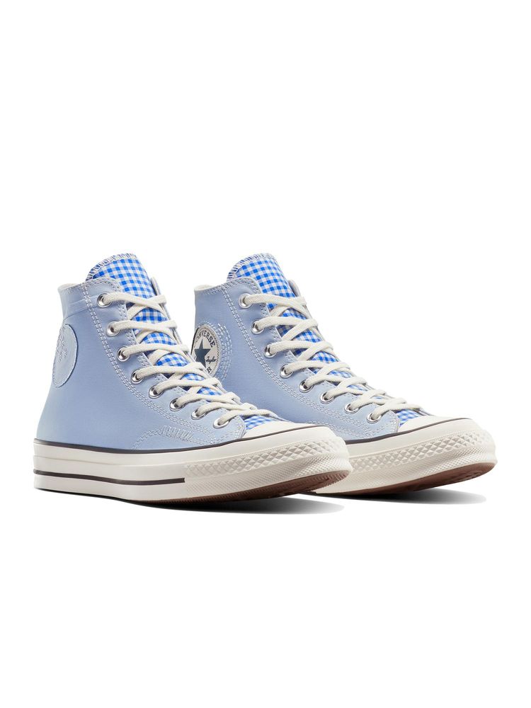 Converse Unisex Chuck 70 Chambray and Gingham Blue Mid Top Sneakers-image-5