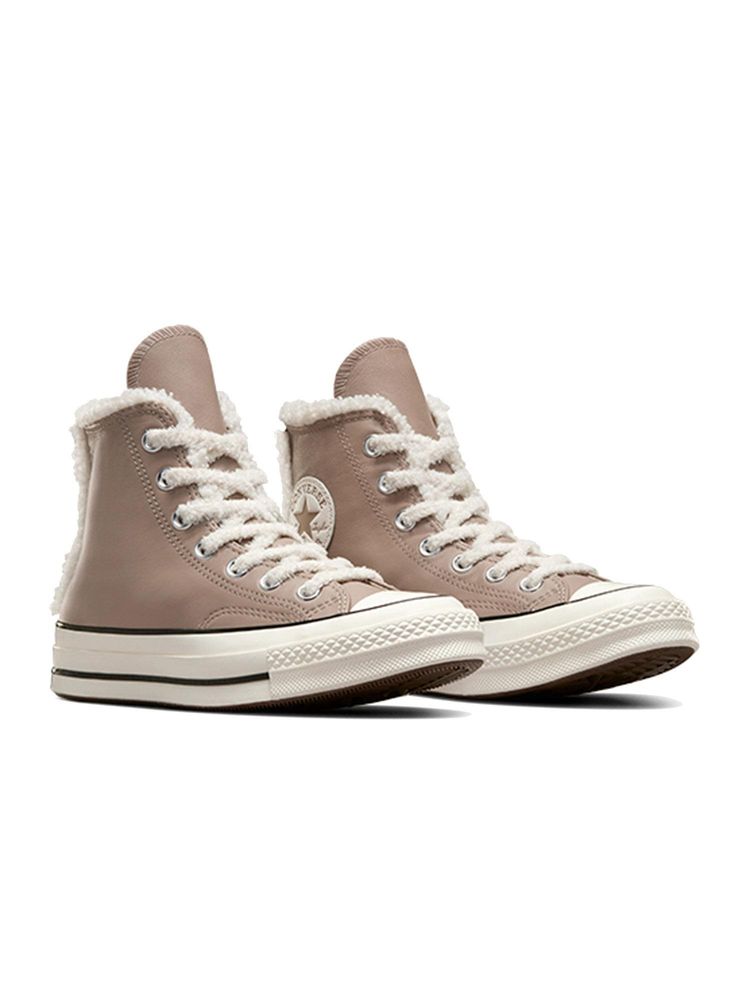 Converse Unisex Chuck 70 Leather and Faux Sherpa Beige Mid Top Sneakers-picture-34