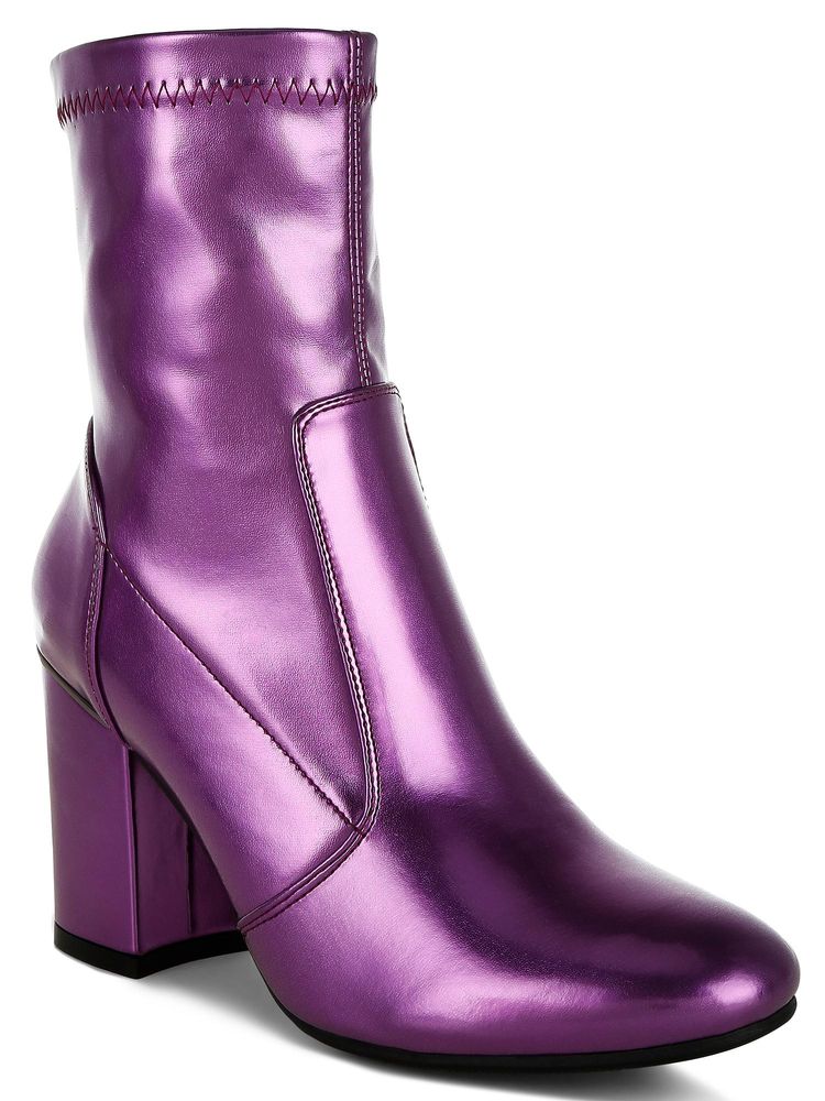 Rag & Co Women Purple Metallic Pleather Sock Casual Boots-picture-18